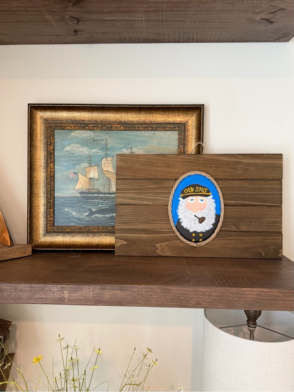 Original Old Salt Fisherman Folk Art Wall Hanging – Nautical Coastal Wood Decor